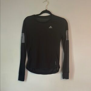 Adidas Black Long Sleeve Fitted Tee with Silver Stripes